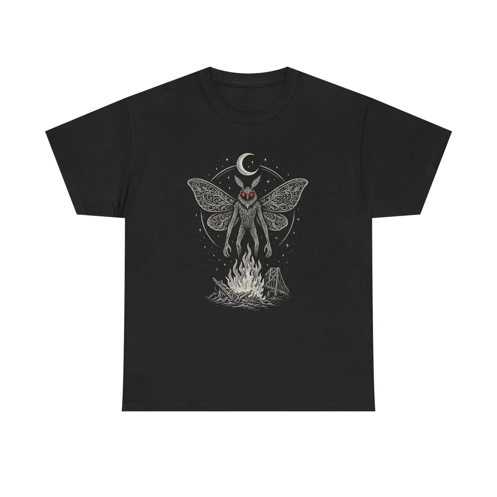 Mothman T Shirt White Ink Line Art Cotton Cryptid Gothic Silver Bridge 1967 vintage Washed homme Unisex Casual streetwear