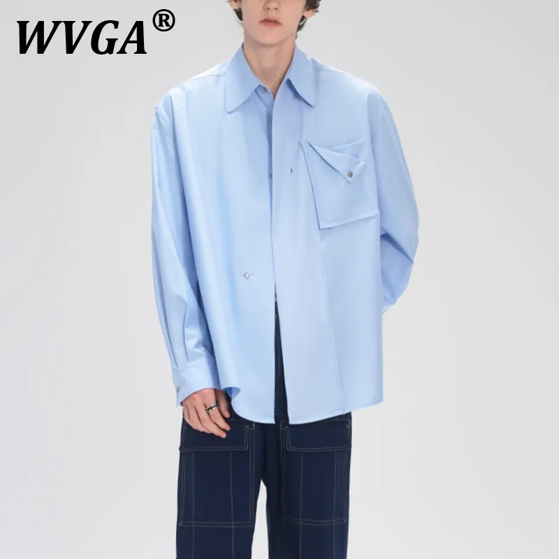 

WVGA Spring Autumn New Men Tide Y2K High Street Elegant Fashion Breathable Fit Pocket Niche Loose Casual Long Seelve Shirt W7048