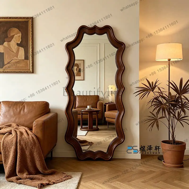 American retro wall-mounted dressing mirror bedroom vintage special-shaped full-length mirror