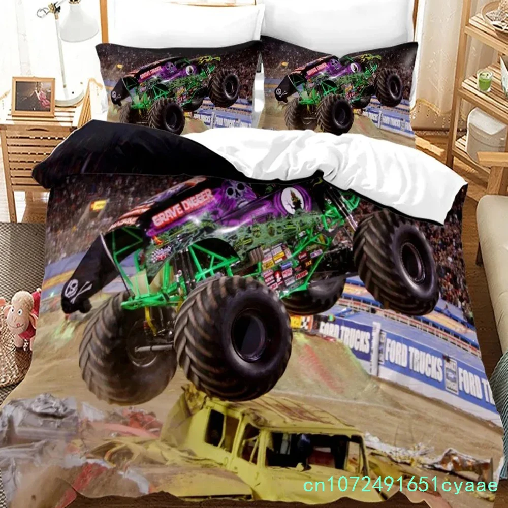 Monster Truck Bedding Set,Truck Duvet Cover Set Automobile Blue Monster Pickup Truck Quilt Cover Polyester PillowCase