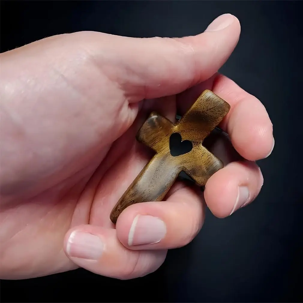 My Heart | Encouragement Gift, Wooden Crosses Across My Heart, Pocket Crosses Gift, Fingertip Stress Relief Gifts, Gifts For Str