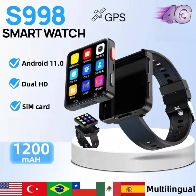 �y�Z�[�����z���O���\�őg�ݗ��ĉ\�ȃX�}�[�g�E�H�b�` S998�A4G �t���l�b�g���[�N Android 11 2.64 �C���`��ʃf���A���J���� 1200mAH �o�b�e���[ SiM �J�[�h GPS