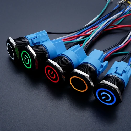 Imagen 2 del producto Interruptor de botón negro de 16/19/22mm, interruptor de encendido y apagado momentáneo de Metal iluminado resistente al agua, interruptor de encendido y apagado fijo LED retroiluminado 3V 12V