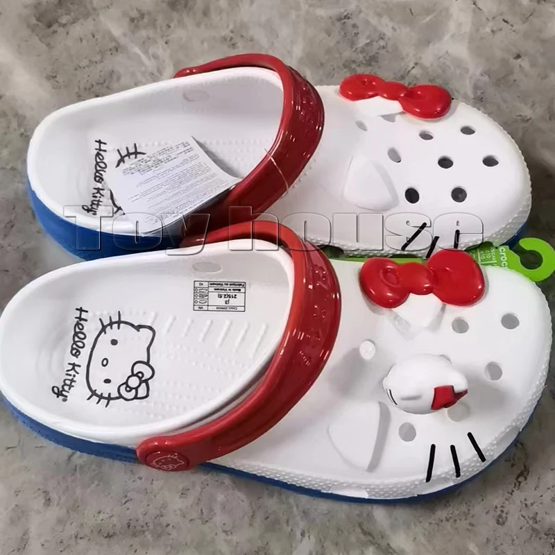 New Sanrio Hello Kitty Hole Sandals Slippers Kt Cat Sandals Kawaii Eva Anime Home Beach Shoes Summer Slippers Adult Kids Gifts