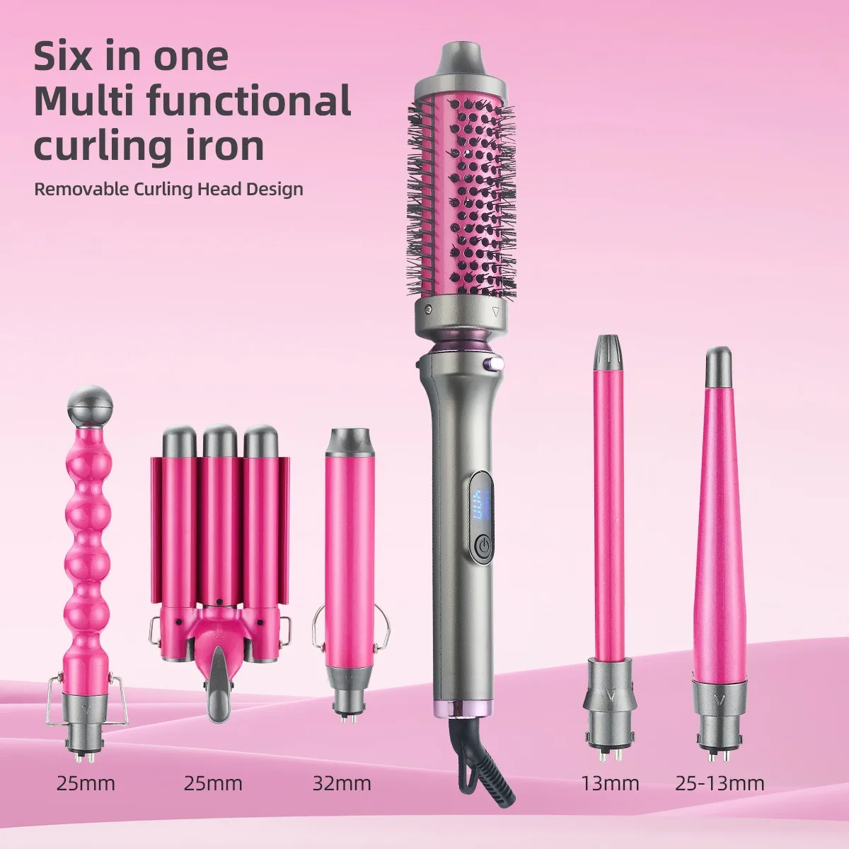 6- in -1 Ceramic Hair Curling Iron Set with Removable Head Curling Design Multi Functional Electric Hair Curler & Straightener