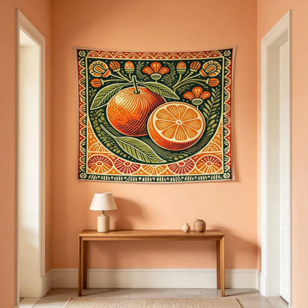 1PC Orange Pattern Print Backdrop Banner, Bedroom Living Room Photo Background, Polyester Wall Hanging, Home Decor, Wall Art