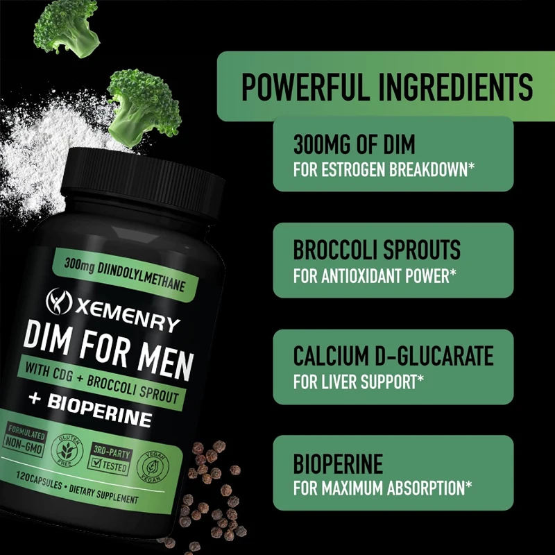 DIM FOR MEN CDG + Broccoli Sprouts + BIOPERINE - Fitness Supplement for Muscle Growth