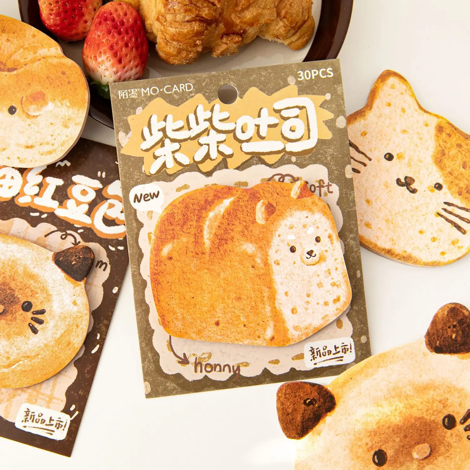 30 Sheets Kawaii Animal Bread Toast Sticky Note Pads Cute Self-Adhesive Memo Notepad School Office Supplies Stationery Planner