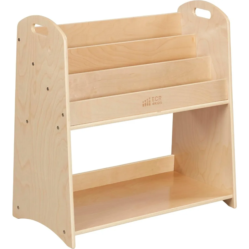 

"Natural 30-inch 3-Tier Kids' Bookshelf with Handle and Storage"