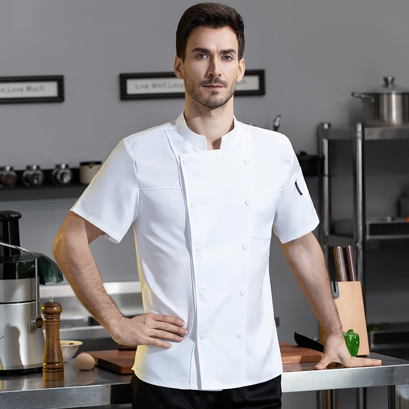 Camisa de Chef para restaurante de Hotel, uniformes de trabajo de Chef de manga corta, ropa de cocinero, traje de cocina profesional para hombre, transpirable, verano