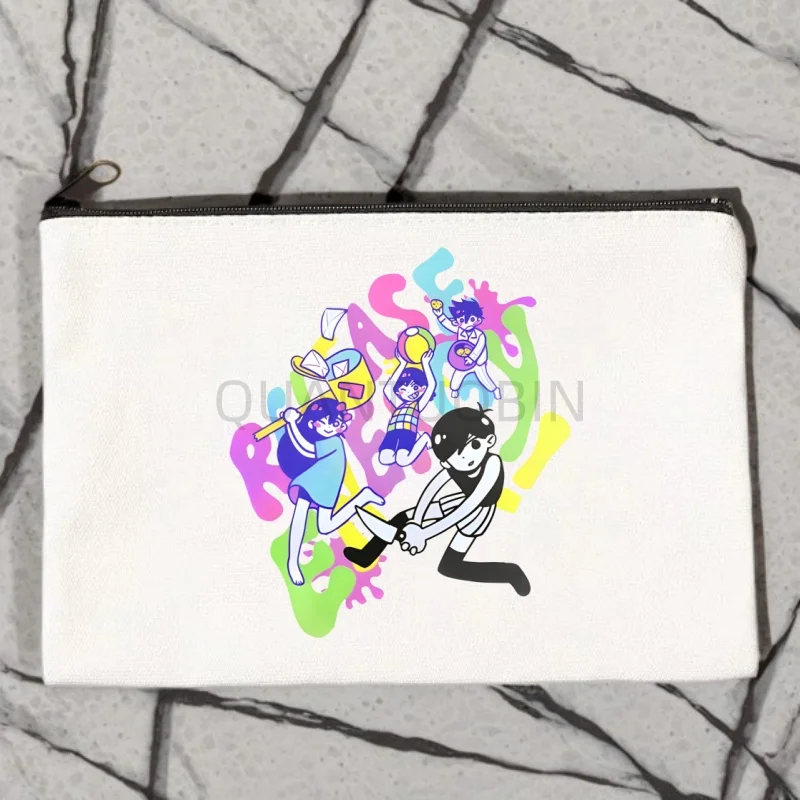 Omori Game Cartoon manga Kawaii Canvas Storage Pouch Multi Functional Cosmetic Bag Zipper Pencil Case For Students DIY