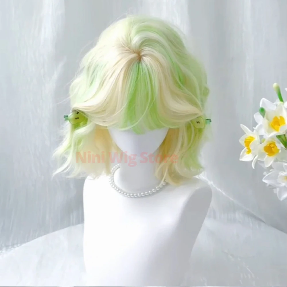 ブロンドミントグリーンウィッグ-ショートカーリーヘア-女性用ロリータウィッグ-女性用-コスプレパーティー-ハロウィン-クリスマス-日常使用-耐熱性