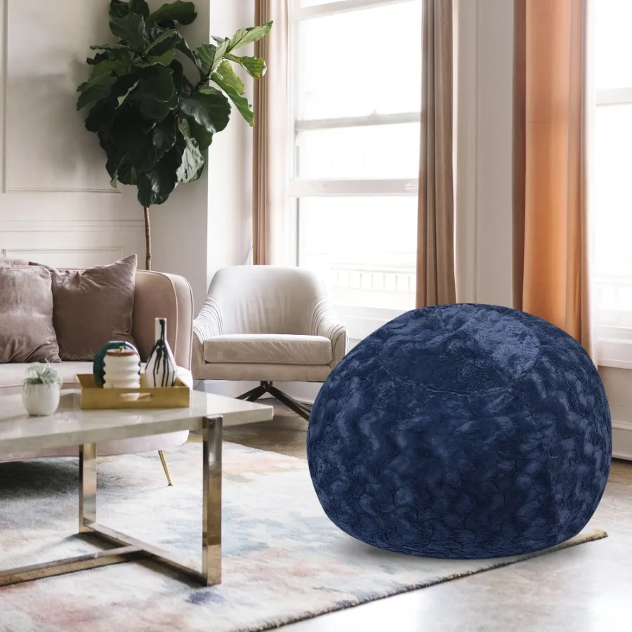 

Faux Fur Bean Bag Chair Navy5ft Cozy and Stretchable Fabric Lounger for and Adults with EasyClean Cover Comfortable Faux Fur Se