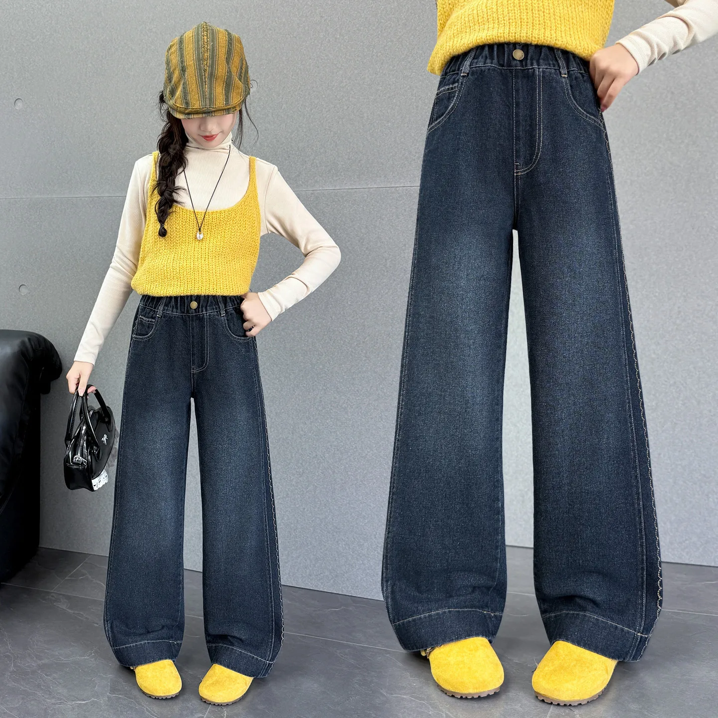 

2025 Autumn New Side Wavy Wide-leg Pants Simple Versatile Narrow Version Straight Jeans Durable