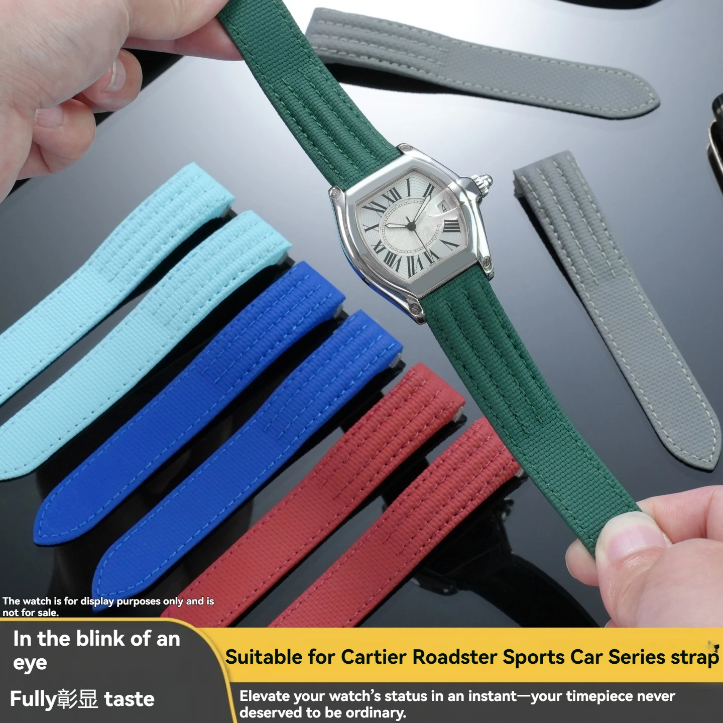 Custom Quick-Release Fluorocarbon Rubber Watch Straps for Cartier Roadster W6206018, W6206017 – 15/19/20mm Replacement Straps