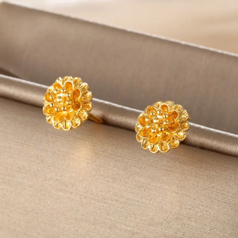 أقراط نسائية كلاسيكية مرصعة بالزهور ، لون ذهبي خالص ، خالية من النيكل ، مجوهرات أنيقة ، سعر الجملة ، 10 *