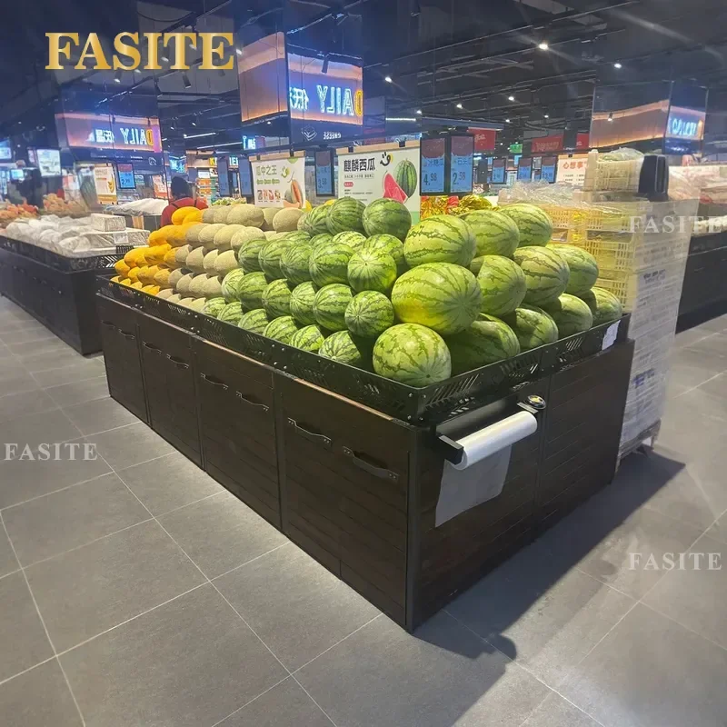 For Supermarket Resin Fruit and Vegetable Shelf with Wheels Lifting Mobile Multifunctional Fresh Display Rack Durable Storage