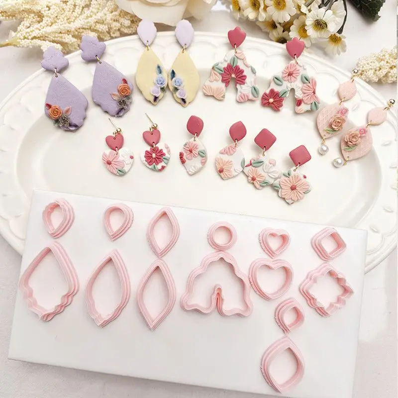 

14 Shapes Clay Cutters Organic Polymer Clay Cutters for Earrings Making Floral Studs Jewelry Cutting Mold Art Supplies