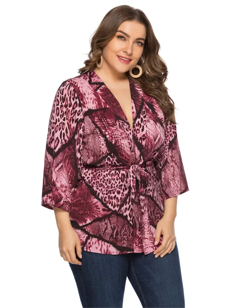 Plus Size Lente Zomer V-Hals Tops Vrouwen Print Mode Een Stuk Dames Blouses Losse Ruche Geplooide Casual Vrouw Tops