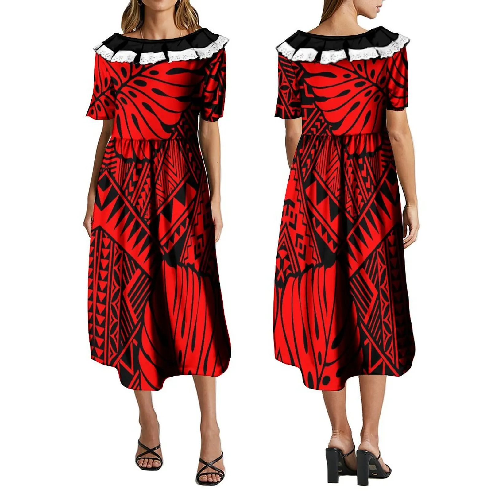 MUMU Pacific Art Island Dress High Quality Wholesale Long Dress 2024 New Fashion Summer Short Sleeve Loose Dress