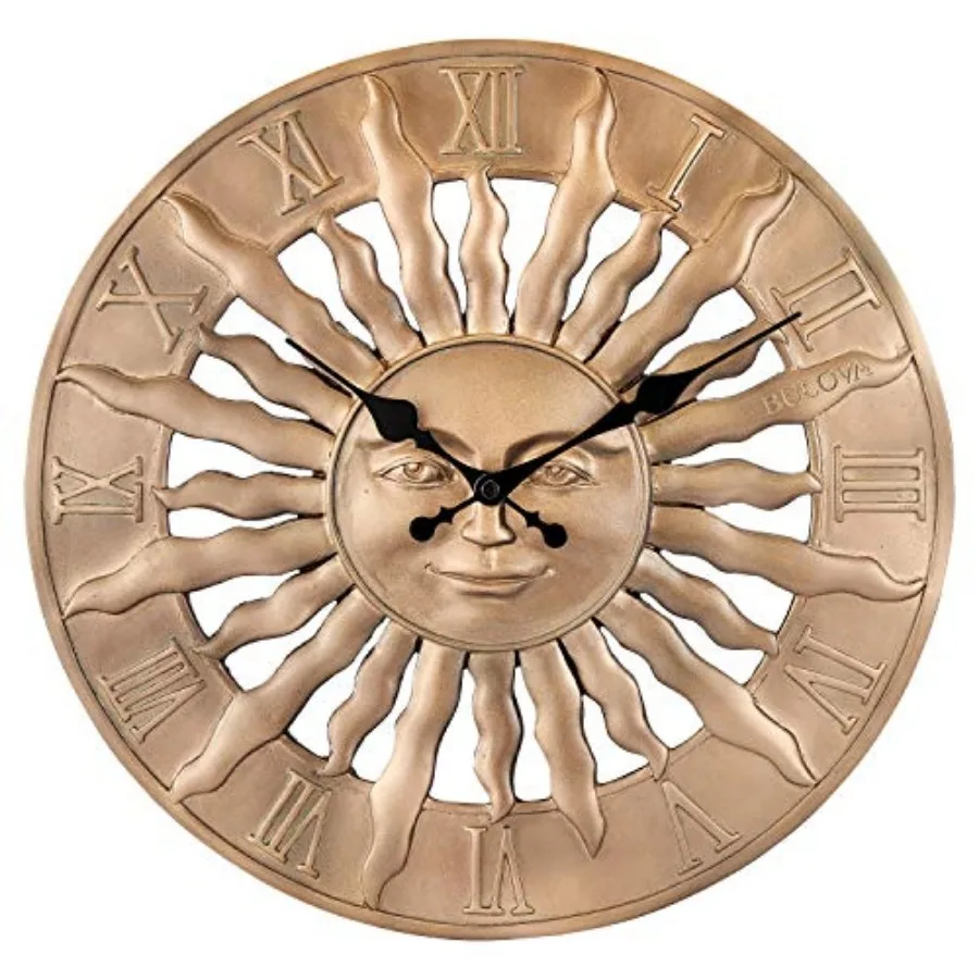 

Sunrise Wall Clock C4860 14.3" 3D Sunburst Resin Design with Roman Numerals Silent Quartz Movement Battery Operated Indoor/Outd