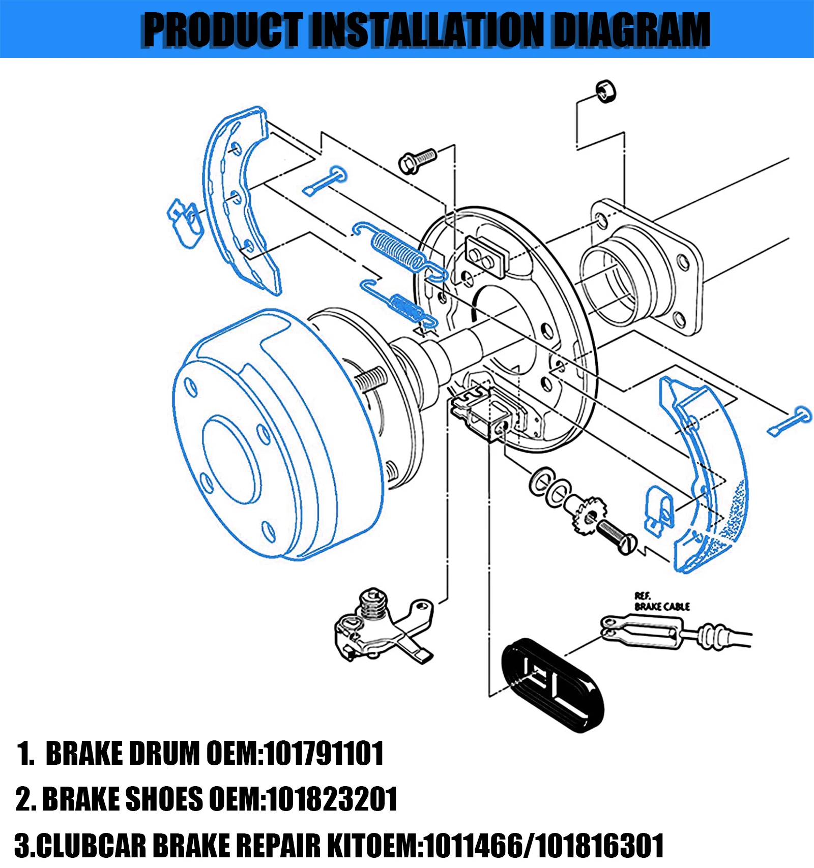 Kit molla tamburo/mozzo e ganasce freno per carrello da golf Club Car per OEM DS dal 1995 in poi e precedente dal 2004 in poi 101791101 101823201