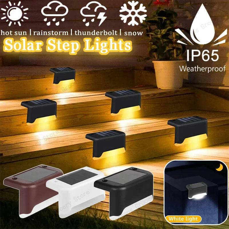 

New Energy IP65 Waterproof Solar Stair Lights Outdoor Auto Dusk To Dawn LED Step Lamps for Garden Path Balcony Fence Warm White