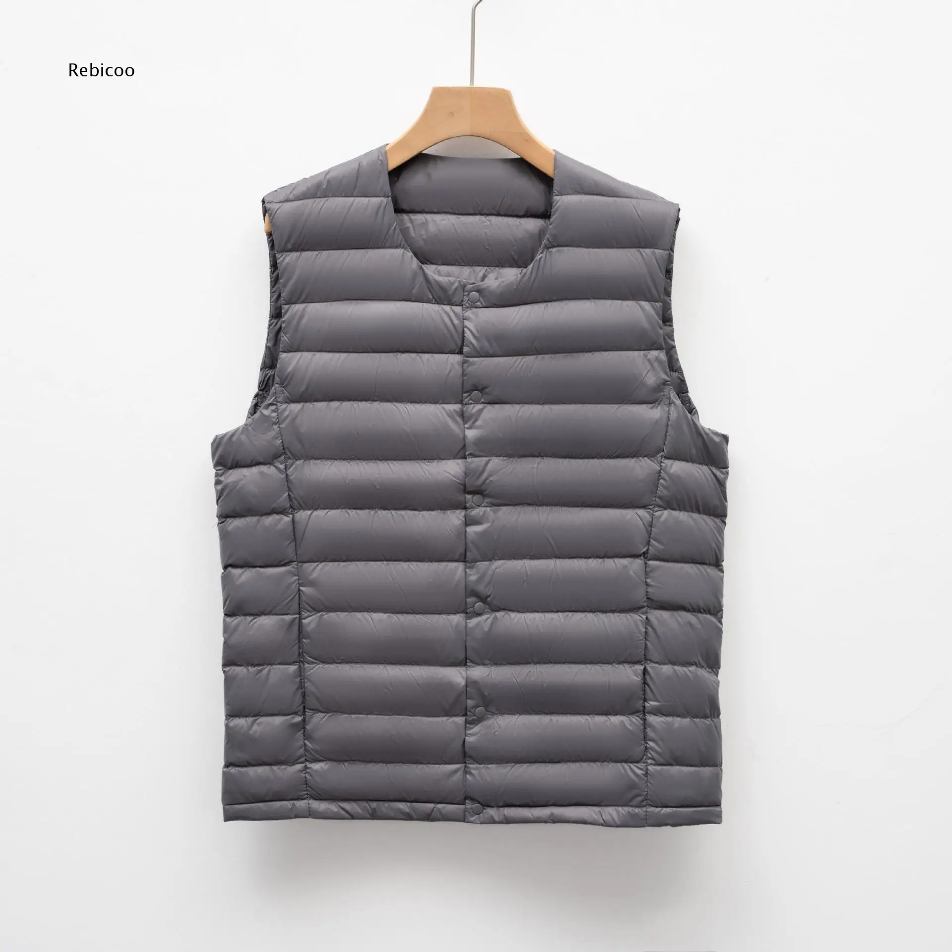 Men Sleeveless Down Inner Vest Round Neck Snap Button Design Light Gilet For Multiple Autumn Winter Daily Matching Styles