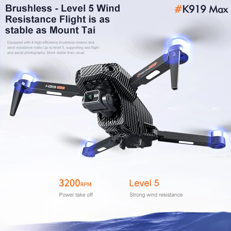 K919 MAX GPS الطائرة بدون طيار المهنية 8K HD كاميرا 3-محور Gimbal الجوي مع التحكم في الشاشة تجنب العوائق 5G واي فاي FPV RC طائرات بدون طيار