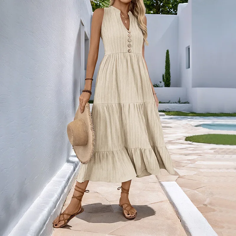 

Sexy Dress Streetwear Vacation Long Dresses 2025 Summer New V-neck Dress Women Clothing m