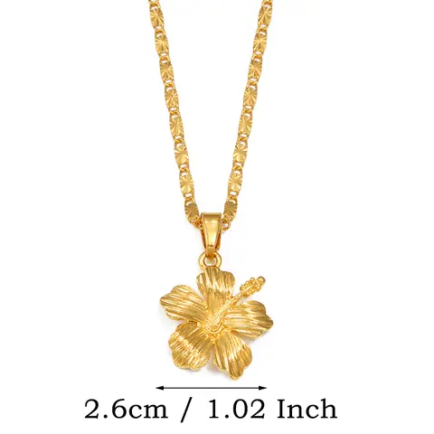 Anniyo हिबिस्कस फूल पेंडेंट हार महिलाओं लड़कियों के लिए हवाईयन गुआम ग्वाडेलोप Frangipani आभूषण #382906 8 best sales जपापुष्प - №2