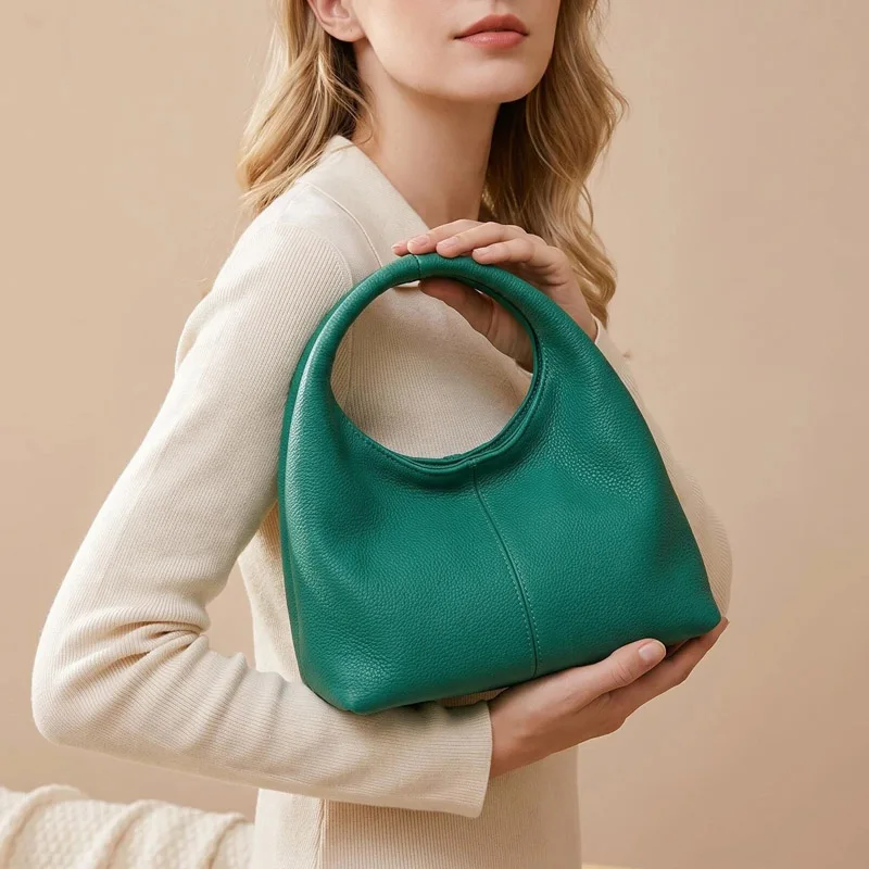 Timeless Supple Genuine Leather Underarm Bag Lady Minimalist Multi‑purpose Crossbody Bags Women Solid Color Casual Shoulder Bag