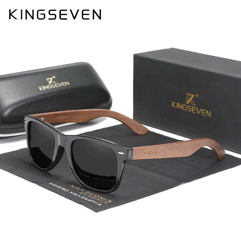 KINGSEVEN Fashion Walnut Sunglasses Men's Wood Polarized Glasses Glasses Handmade UV400 Protect Eyewear Anti-reflection Retro