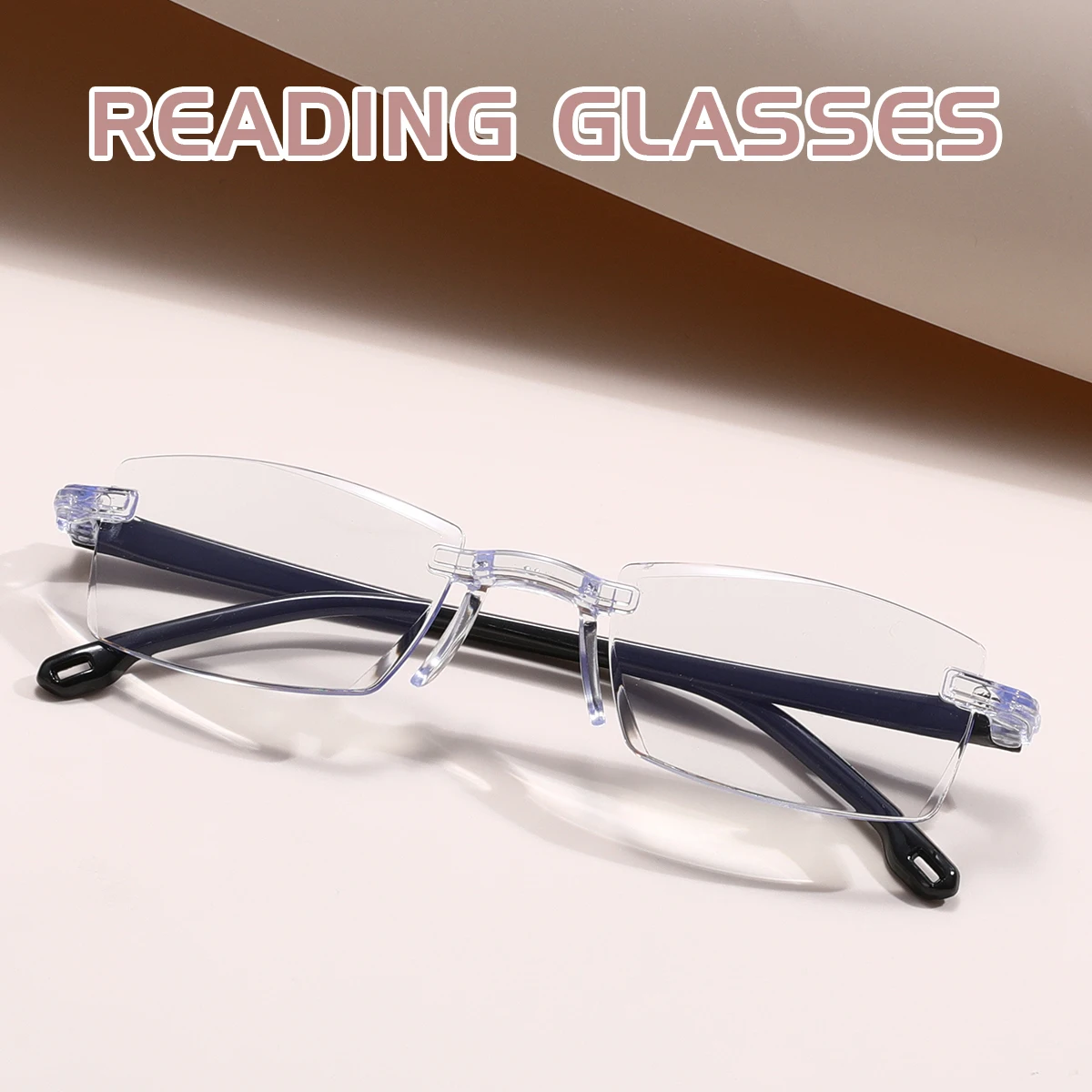 Bifocal Reading Glasses Men Blue Light Blocking Multifocal Eyewear Ultralight Rimless Eyeglasses, Degree +1.0 To 4.0