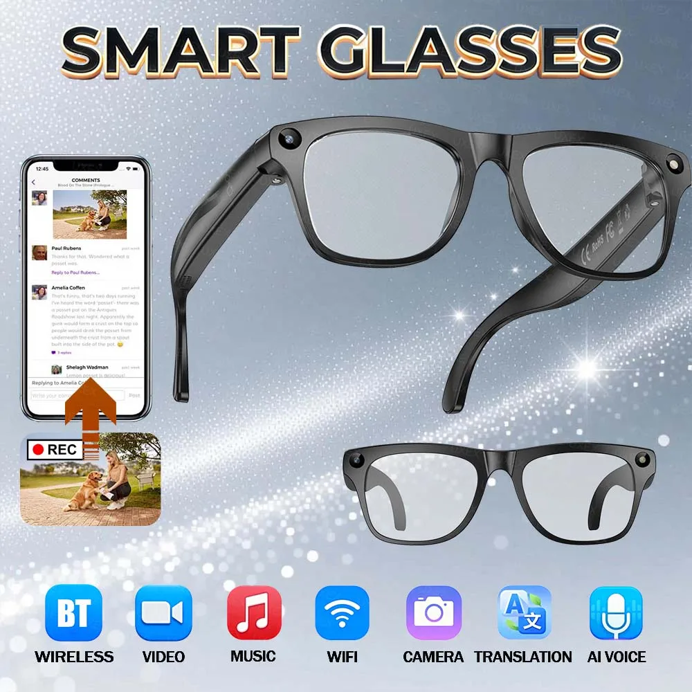

Men Smart Camera Glasses Photo Chromic Outdoor BT Call Hands-Free Photography Translation Video Recording Sunglasses Easter Gift