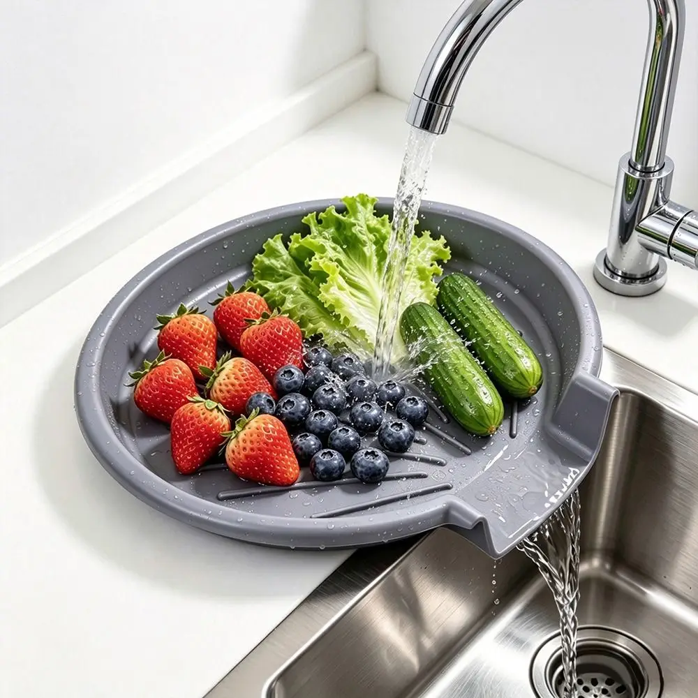 Non-Slip Sink Drain Pad Quick Dry Self Draining Countertop Drain Tray Prevents Water Build Up Grey Dish Drying Mat Household