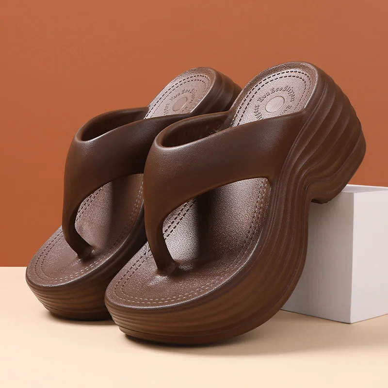 Women's Eva Flip-Flops with Wave-Shaped Wedge Heels, Thick Soles, Non-Slip, Dual-Use for Home and Daily Beach Wear