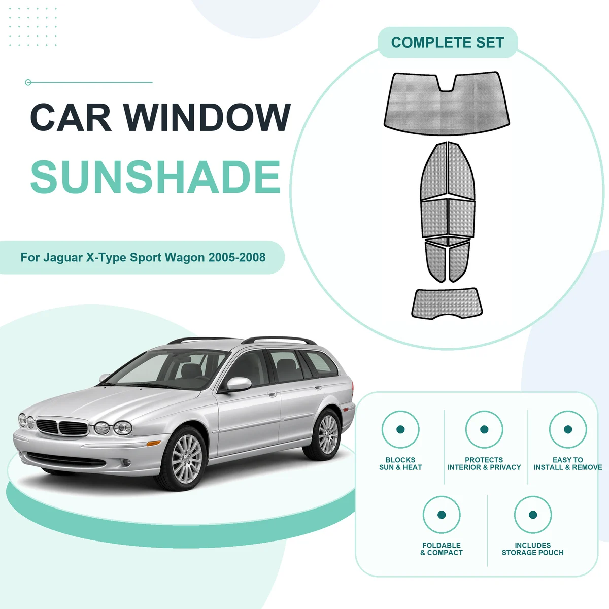 For Jaguar X-Type Sport Wagon 2005-2008 Custom Full Set Window Sunshades Aluminum Foil Suction Cup Anti UV Privacy