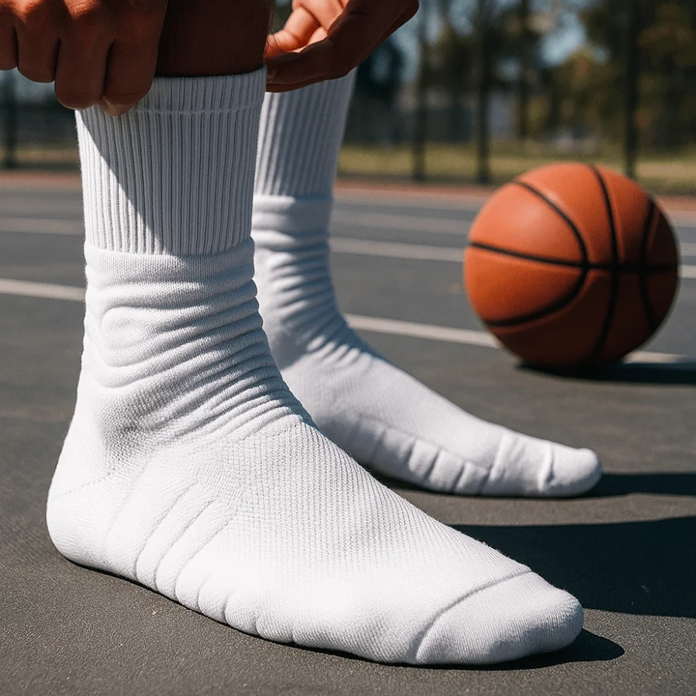 6 paires de chaussettes d'équipage de basket-ball blanches et noires, fond respirant de serviette, chaussettes athlétiques épaisses et antidérapantes, chaussettes de Compression pour randonnée
