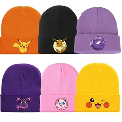 Pokemon Pikachu Knitted Cap Headgear Cartoon Printed Beanies Anime Figure Winter Woolen Hat Baby Boys Girls Bonnet Birthday Gift