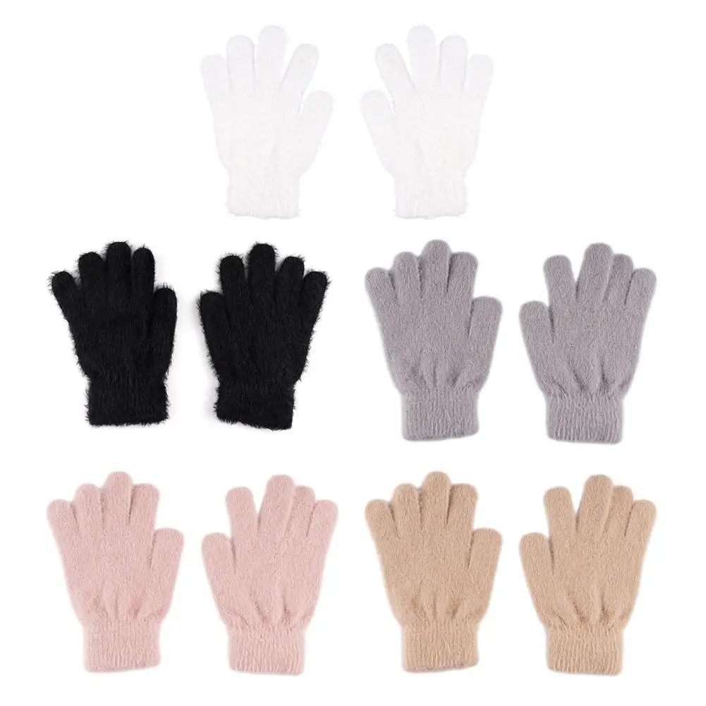 Winter Plush Warm Gloves Faux Mink Velvet Five Finger Gloves Soft Plush Warm Cold Proof Gloves For Outdoor Cycling