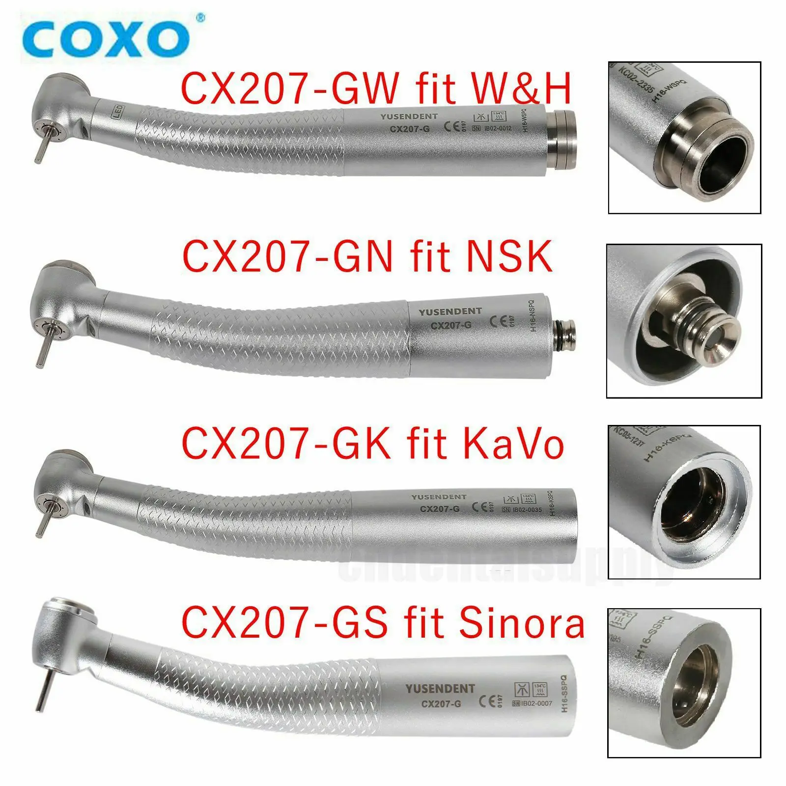 COXO Dental High Speed Fiber Optic LED Handpiece Push Button Turbine Fit Sirona NSK KAVO W&H