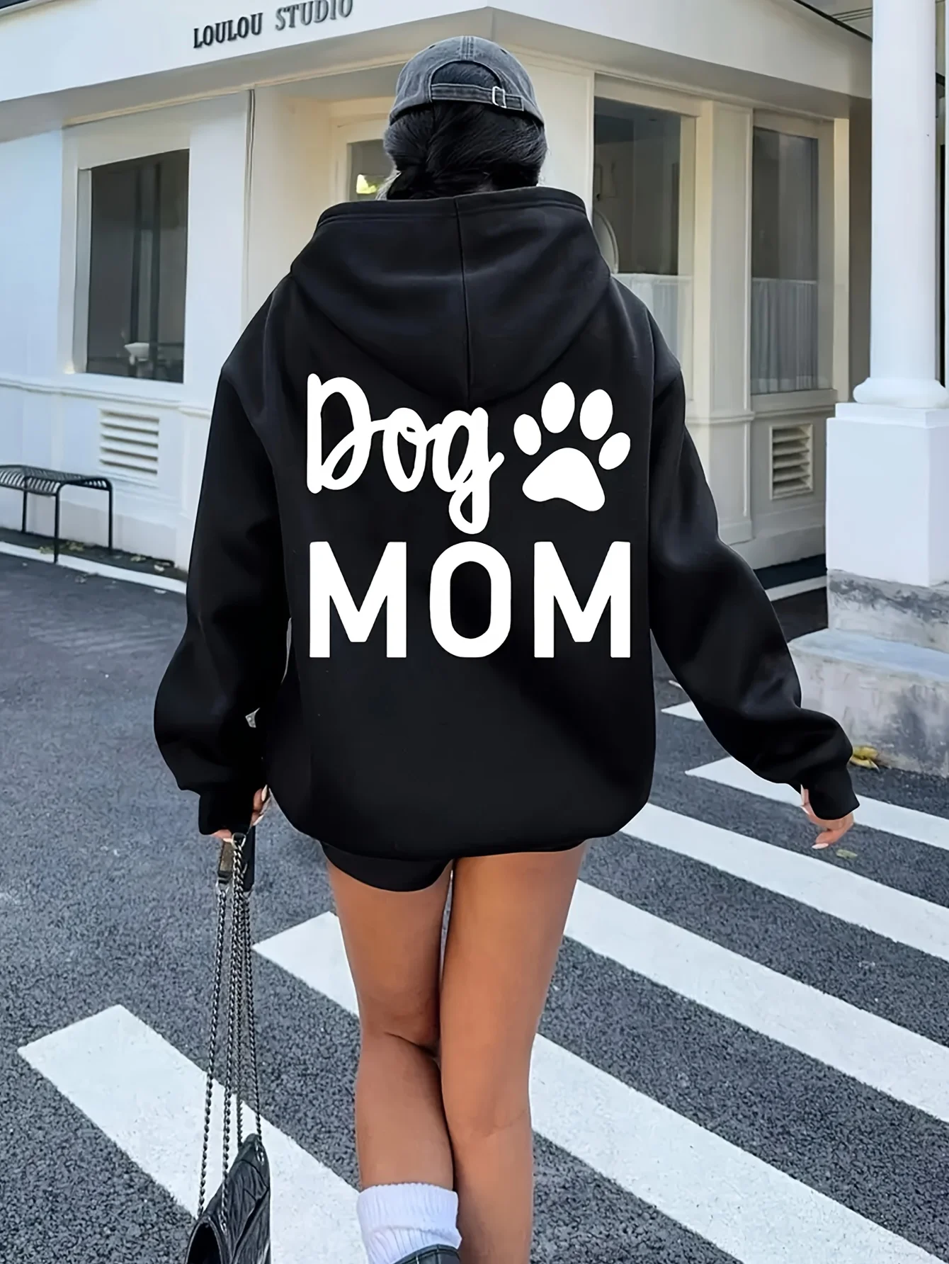 Women Loose Hooded Sweatshirt Dog Mom Paw Print Back Graphic Print Soft Warm Pet Lover Daily Street Casual Hoodie