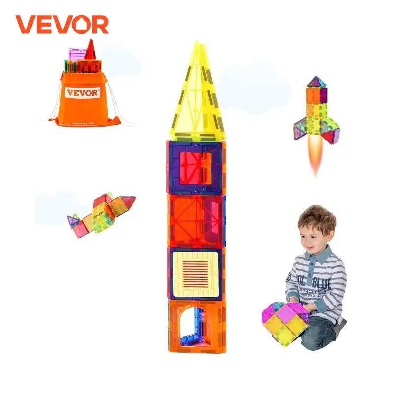 VEVOR 55pcs Magnetic Building Blocks Construction Set Magnet Tiles Children Montessori Educational Game Toys for Kids Boys Gifts