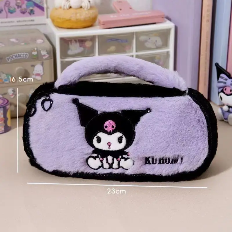Kawaii Hello Kitty Kuromi My Melody Pochacco Sanrio Student Large Capacity Fluffy Pen Case Children Cartoon Storage Bag for Kids