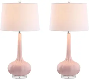 Set of 2 Pink Teardrop Glass LED Table Lamps, 28.5" Contemporary Bedside Desk Lamp for Bedroom Living Room Office