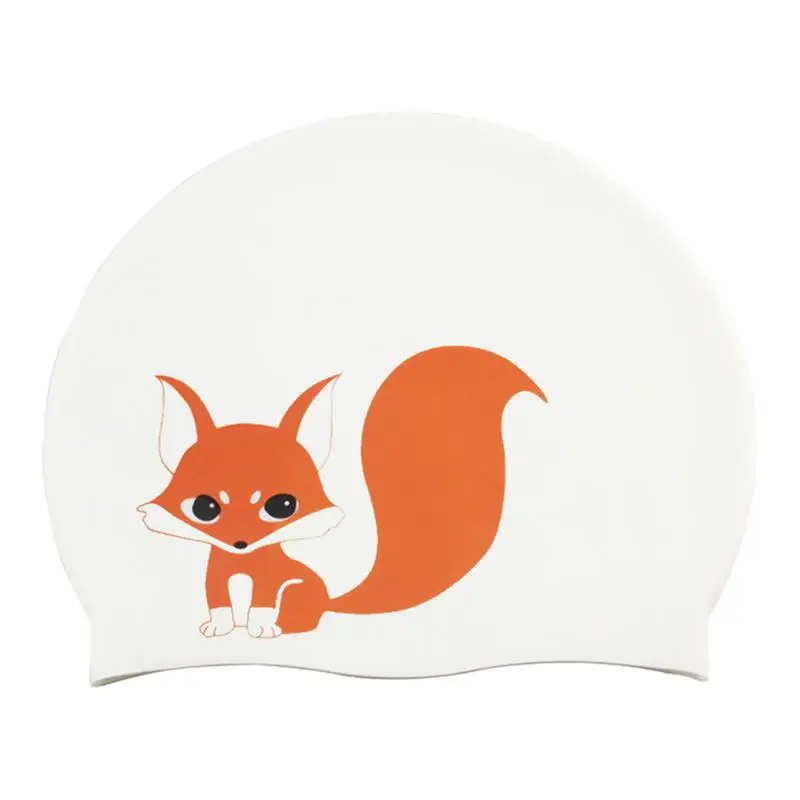 

Swimming Hat Cartoon Unisex Fox Print Bathing Hats Pool Accessories Anti-Slip Waterproof Shower Hat Protect Hair For Women Men