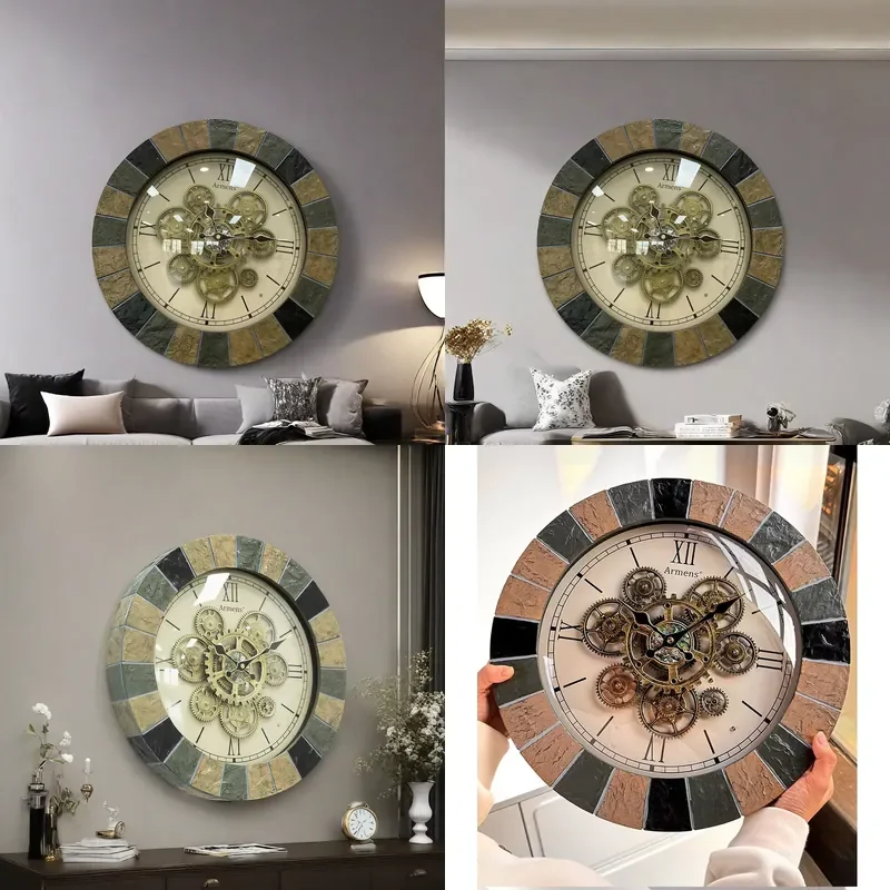 Original Design Modern Industrial Armens Retro Quartz Resin Material Gear Wall Clock Hanging Living Room Decor