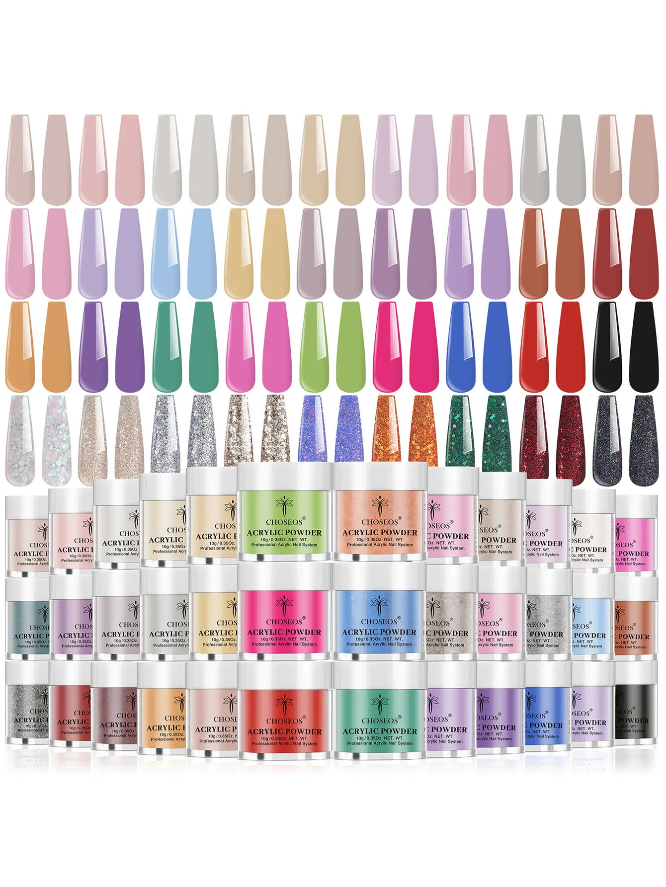 

CHOSEOS 36 Color Crystal Powder Set, 10 G/0.35 Oz Per Bottle, For DIY French Extension 3D Nail Sculpture, Long Lasting, No Nail