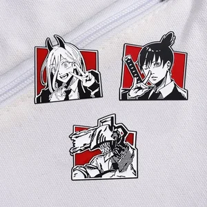 Anime Japanese Korean Comic Style Brooch Black and White Chainsaw Monster Metal Badge Trendy and Versatile Accessories Brooch